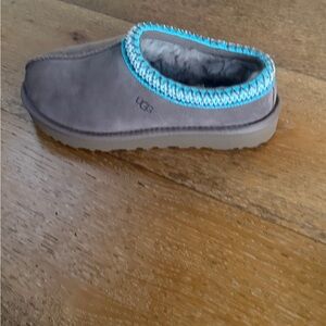 UGG Taupe Suede Slip-On Mule with Turquoise Trim